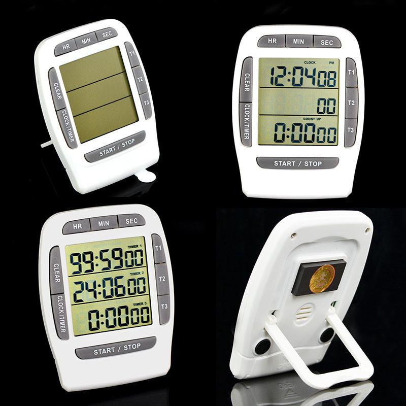 Exakt Flera Kanaler Digital Lcd Nedräkning Klocka 3 Kanalisera Timer 99 Timmar