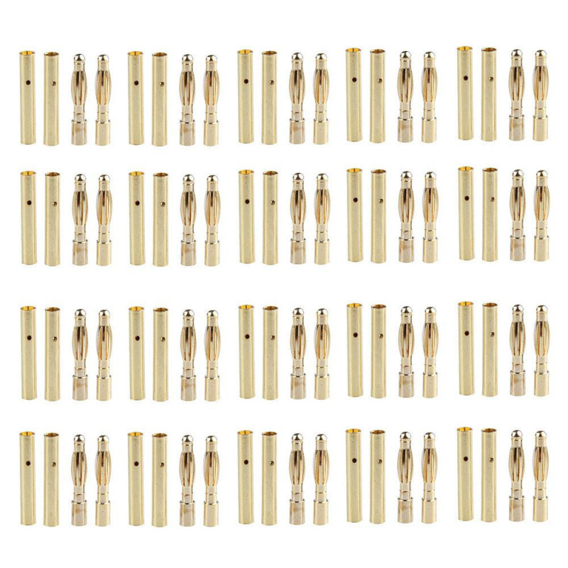 20 Par 2mm Kula Banan Plugg Connector För Rc Batteri Guld Plated