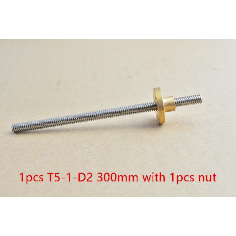 T5 5mm Skruva 300mm Längd 1mm Picth 2mm Leda 304 Rost Stål Trapetsformad Skruva Med Mässing Koppar