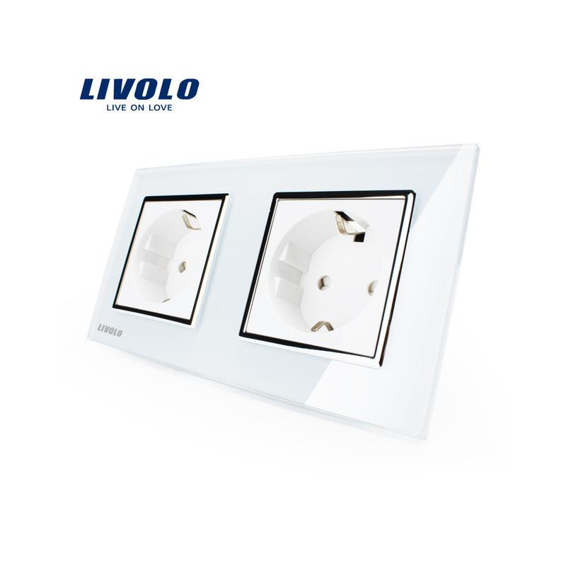 Livolo Eu Standard Vägg Kraft Uttag Vit Kristall Glas Panel Tillverkare Av 16a Vägg Utlopp Vlc7c2eu11