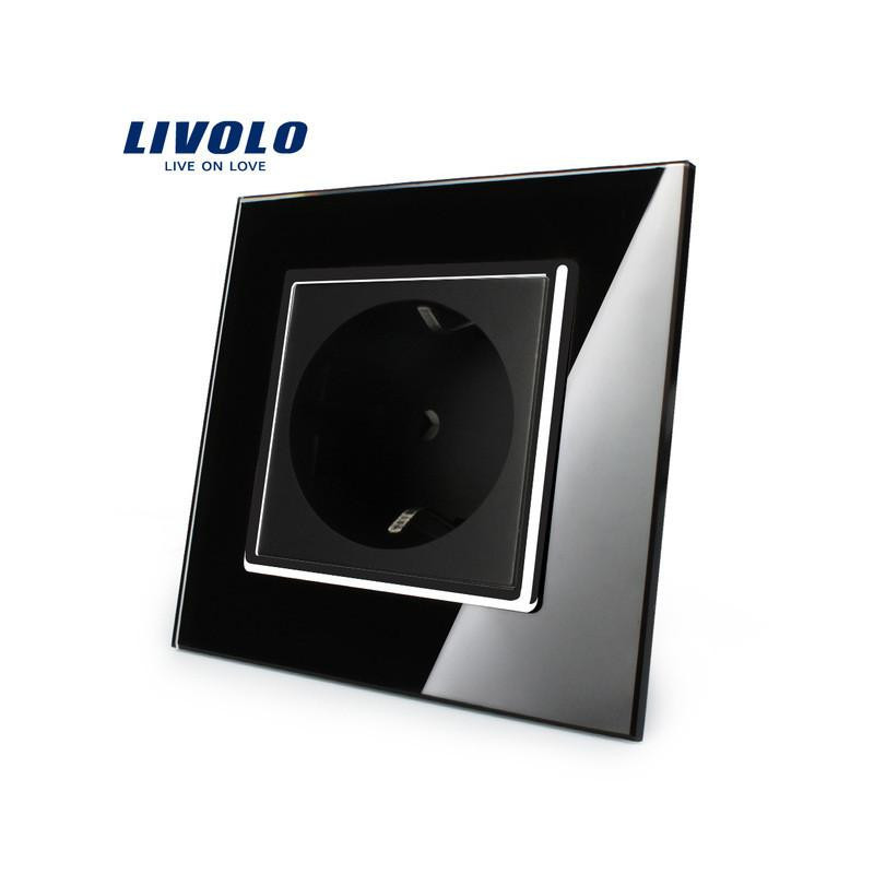 Livolo Eu Kraft Uttag Svart Kristall Glas Panel 16a Eu Standard Vägg Utlopp Utan Plugg Vlc7c1eu12