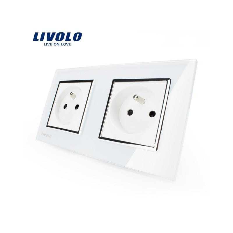 Livolo 16a Franska Standard Vägg Elektrisk Kraft Dubbel Uttag Plugg Kristall Glas Panel Vlc7c2fr11