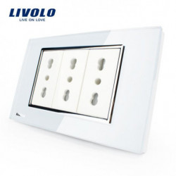 Livolo Italien Standard 3 Pins Uttag Vit Kristall Glas 10a 16a 250v Vägg Power Pointesentationer Med