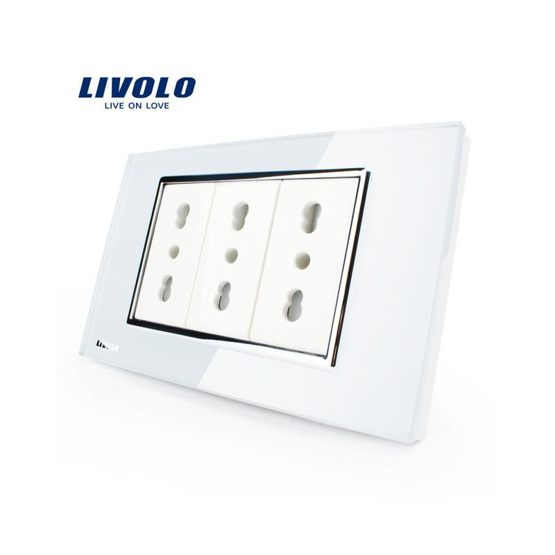 Livolo Italien Standard 3 Pins Uttag Vit Kristall Glas 10a 16a 250v Vägg Power Pointesentationer Med