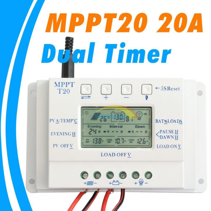 Mppt 20a Sol Panel Kontroller 12v 24v Sol Kontroller Dubbel Timer Fungera För Pv Belysning Systemet