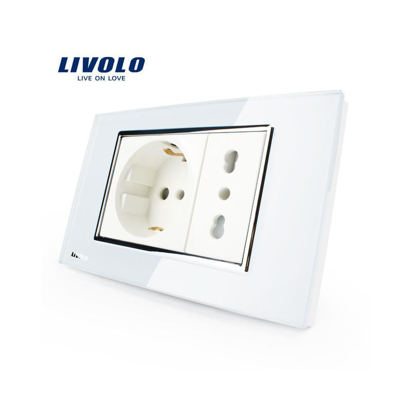 Livolo Italienska Uttag Vit Kristall Glas 10a 16a 250v Vägg Power Pointesentationer Med Plugg Vlc3c2cit81