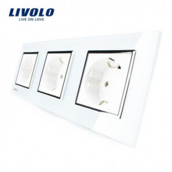 Livolo Eu Standard Kraft Uttag Vit Kristall Glas Utlopp Panel Multifunktionell Trippel Vägg Kraft Utlopp