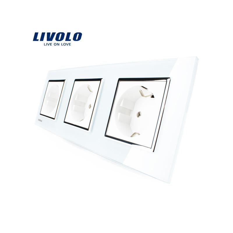 Livolo Eu Standard Kraft Uttag Vit Kristall Glas Utlopp Panel Multifunktionell Trippel Vägg Kraft Utlopp