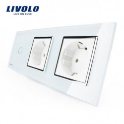 Livolo Kraft Uttag Eu Standard Ce Certifikat Vit Kristall Glas Utlopp Panel 2gang Vägg Sockets Med Rör