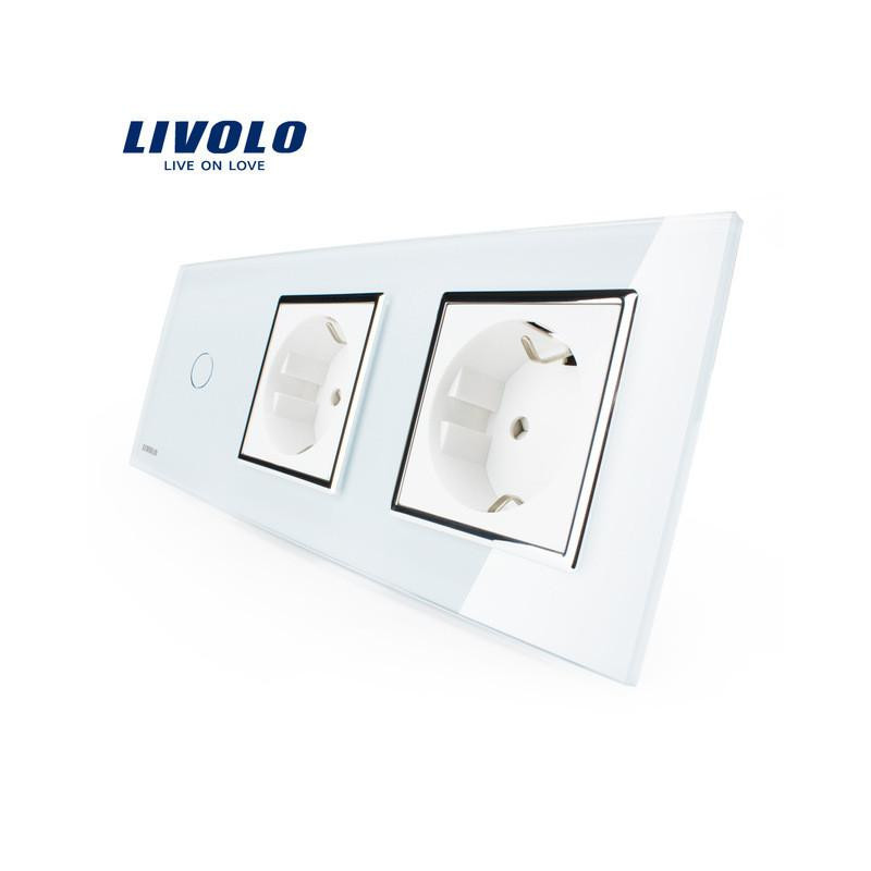 Livolo Kraft Uttag Eu Standard Ce Certifikat Vit Kristall Glas Utlopp Panel 2gang Vägg Sockets Med Rör