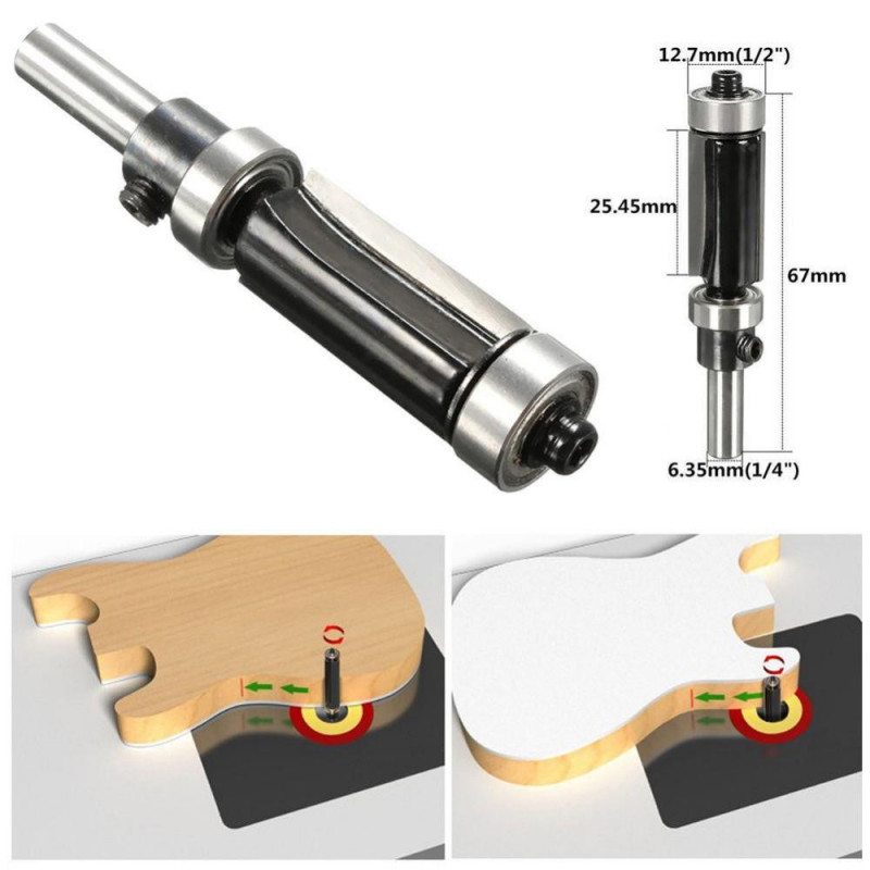 Spola Trim Router Bit Top Bottom Lager 1 Inch H X 1 4 39 39 Skaft Träbearbetning Verktyg