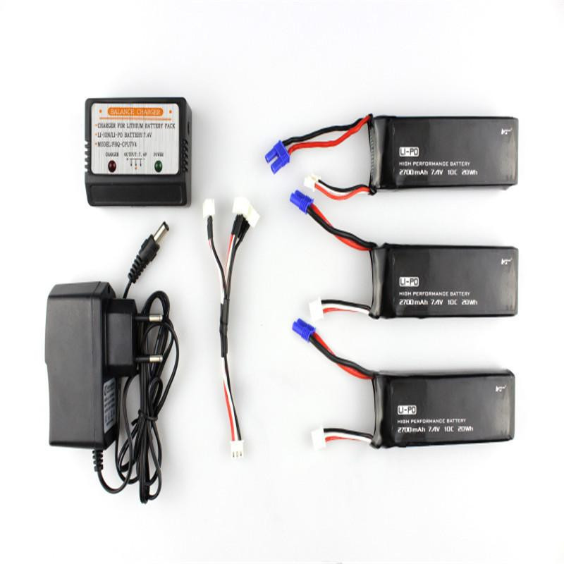 3 X 7 4v 10c 2700mah Batteri Laddare Uppsättning För Hubsan H501s X4 Rc Quadcopter