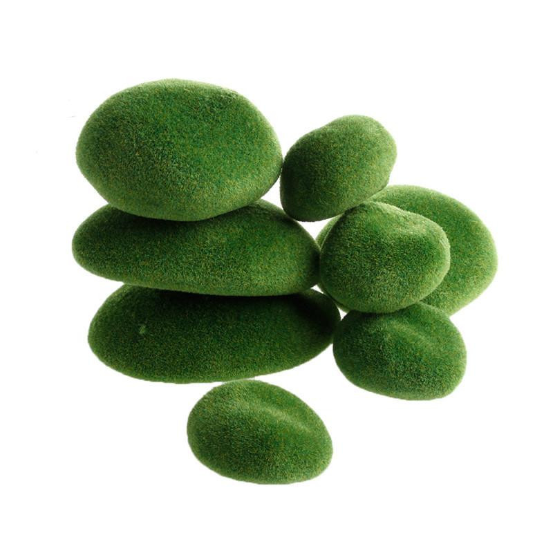 8pcs Grön Artificiell Mossa Stones Gräs Växt Poted Hem Trädgård Dekor Landskap