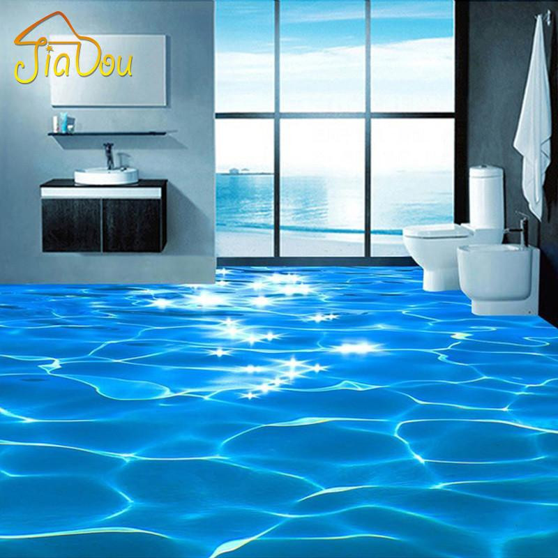 Beställnings Foto Golv Tapet 3d Hav Vatten Ripples Hotell Badrum Mural Pvc Tapet Självhäftande Vattentät