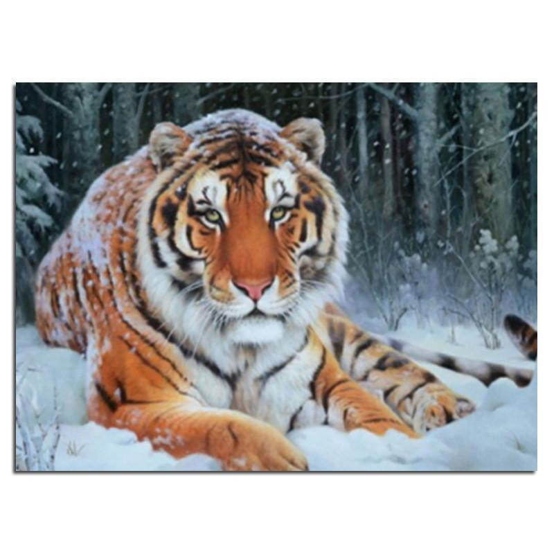 Diamant Broderi Snö Tiger 40x30 Diy Diamant Fyrkant Borra Strass Klistras Hantverk Handarbete Hem Dekoration