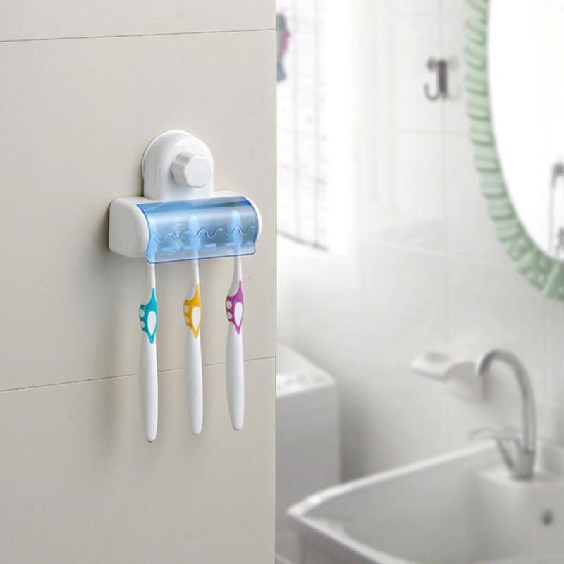 Sugning Kopp Vägg Montera Badrum 5 Krokar Tandborste Spinbrush Kuggstång Stå Hållare
