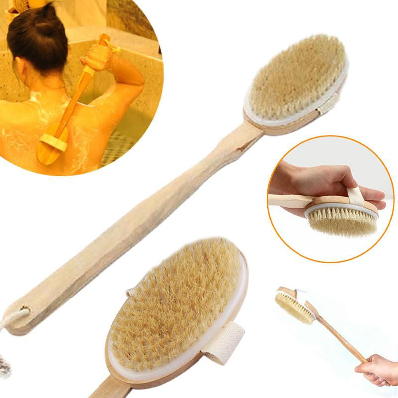 Naturlig Lång Trä Borst Kropp Borsta Massager Bad Dusch Tillbaka Spa Scrubber Kropp Bad Borsta