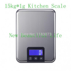 15kg 1g Digital Kök Skala 15kg Stor Mat Diet Vikt Smal Rost Stål Elektronisk Vågar Rör Knapp Med