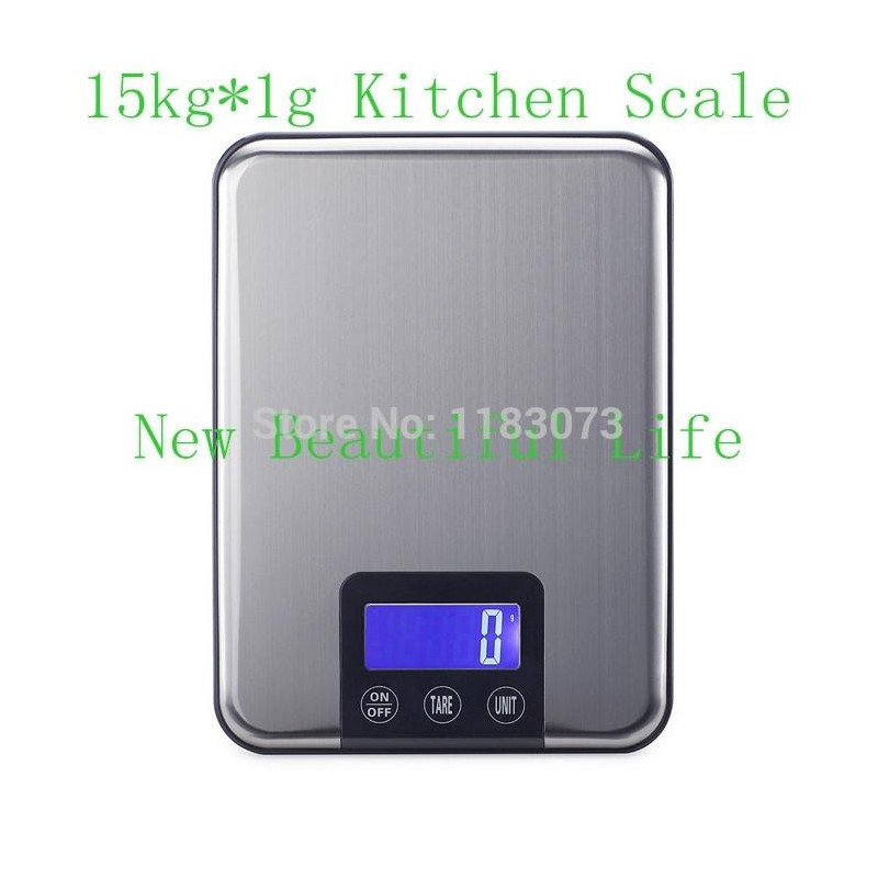 15kg 1g Digital Kök Skala 15kg Stor Mat Diet Vikt Smal Rost Stål Elektronisk Vågar Rör Knapp Med