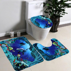 3pcs Uppsättning Mode Haj Blå Hushåll Piedestal Matta Bad Matta Lock Toalett Sittplats Covers Uppsättning