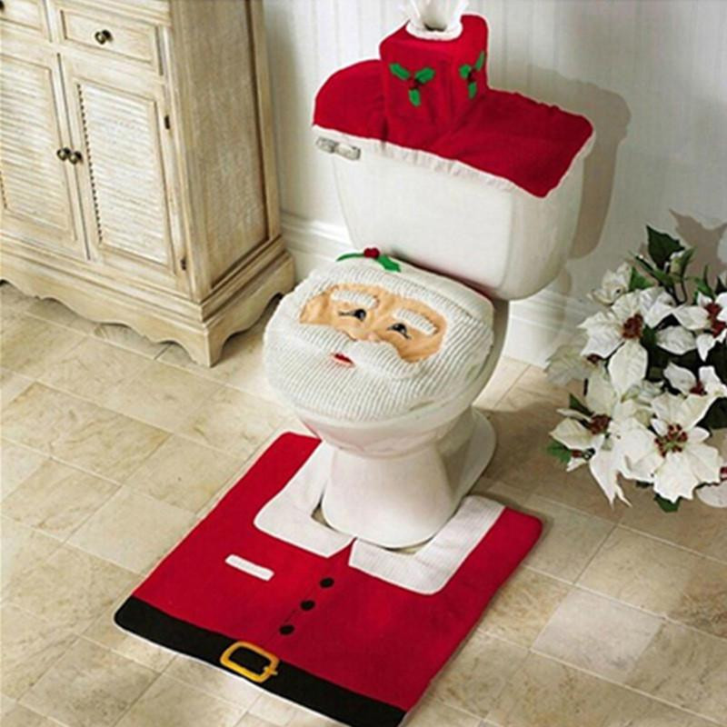 För Lycklig Santa Toalett Sittplats Omslag Matta Jul Dekor Badrum Uppsättning Lh8