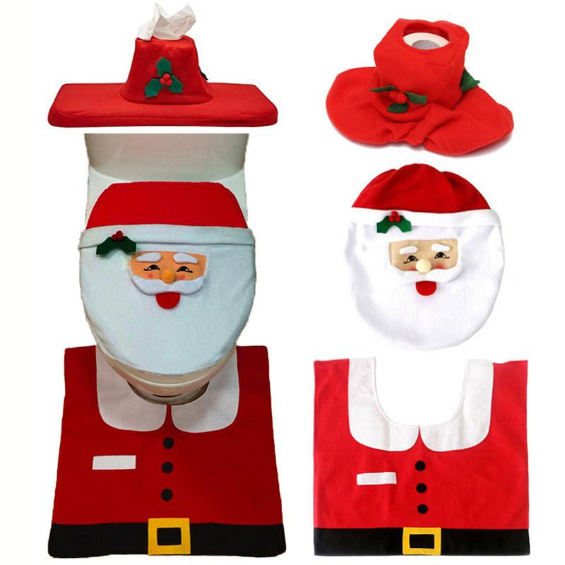 Jul Interiör 3pc Uppsättning Jul Dekoration Jul Lycklig Santa Toalett Sittplats Omslag Och Matta Badrum