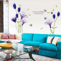 1 St Lila Lilja Blommor Mural Vägg Sticker Dekal Vil Konst Elegant Blomma Sticker Inredning Romantisk