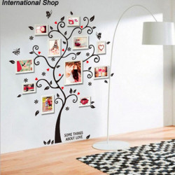 Chic Svart Familj Foto Ram Träd Fjäril Blomma Hjärta Mural Vägg Sticker Levande Rum Dekaler Adesivo
