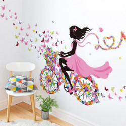 Personligheter Flicka Fjäril Blommor Konst Dekal Väggklistermärken Hem Dekor Mural Vägg Dekor