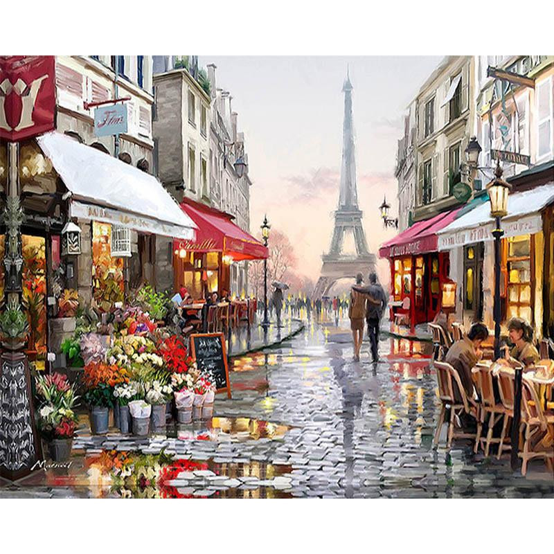 Ramlösa Paris Gata Diy Målning Av Tal Handmålad Duk Målning Hem Vägg Konst Bild För Levande Rum