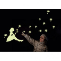 20 X 25cm Natt Glöd I De Mörk Lysande Fluorescerande Vägg Klistermärken Blåsa De Maskros Flicka