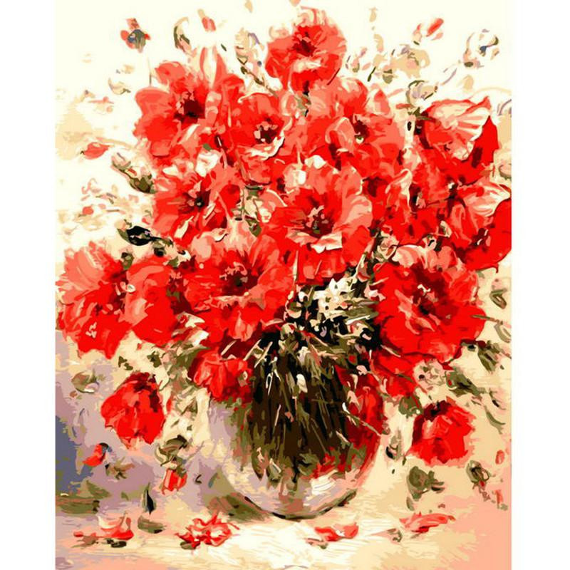 1 St Diy Olja Målning Av Tal Abstrakt Röd Blommor Vägg Bilder För Levande Rum Årgång Hem Dekor