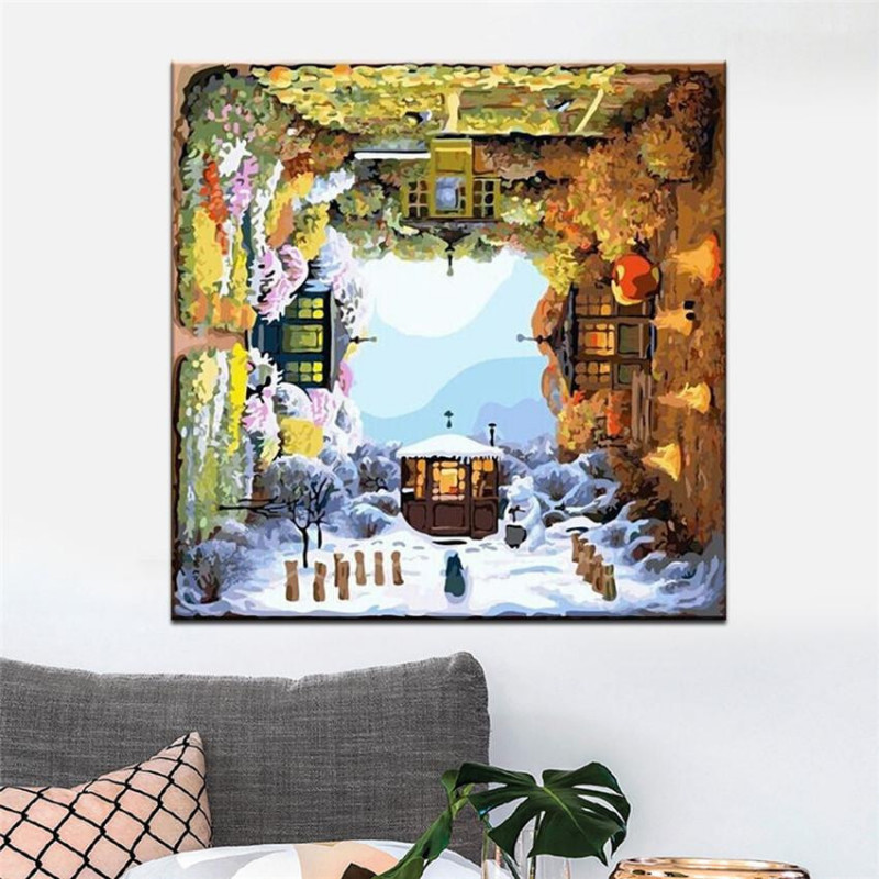 Olja Målning Av Tal Fyra Säsonger Digital Coloing Målning På Duk Vägg Bilder För Levande Rum Diy