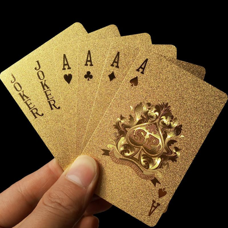 Gyllene Spelar Kort Däck Guld Folie Poker Uppsättning Magi Kort 24k Guld Plast Folie Poker Hållbar