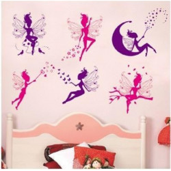 6pcs Rosa Lila Fe Silhuett Ängel Vägg Sticker Dekal Lila Röd Hem Dekal Mural Avtagbar Stil Vil Konst