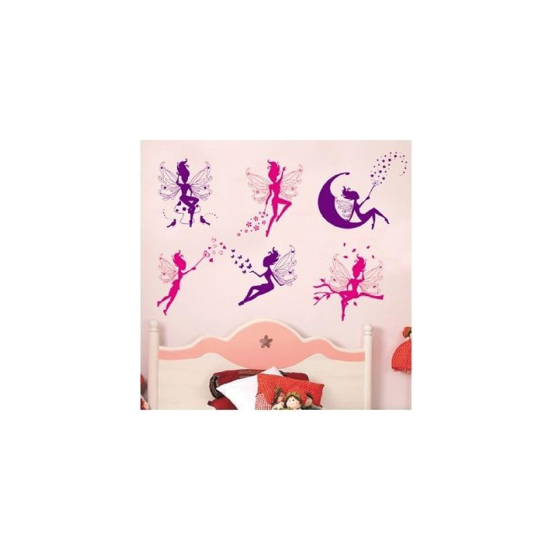6pcs Rosa Lila Fe Silhuett Ängel Vägg Sticker Dekal Lila Röd Hem Dekal Mural Avtagbar Stil Vil Konst