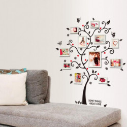 Chic Svart Familj Foto Ram Träd Fjäril Blomma Hjärta Mural Vägg Sticker Hem Dekor Rum Dekaler