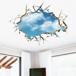 Levande Kreativ 3d Fönster Hål Landskap Blå Himmel Vit Moln Hem Dekal Vägg Dekal För Hus Levande