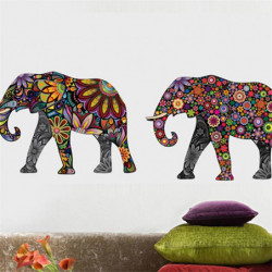 Elefant Blomma Mönster Vägg Sticker Avtagbar Dekal Hem Dekor Tapet Etnisk Unik Stil Pvc Levande Rum