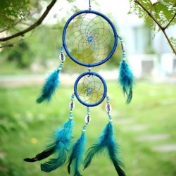 Indien Stil Handgjort Blå Dröm Catcher Cirkulär Netto Med Fjäder Hängande Dekoration Dekor Ydnad
