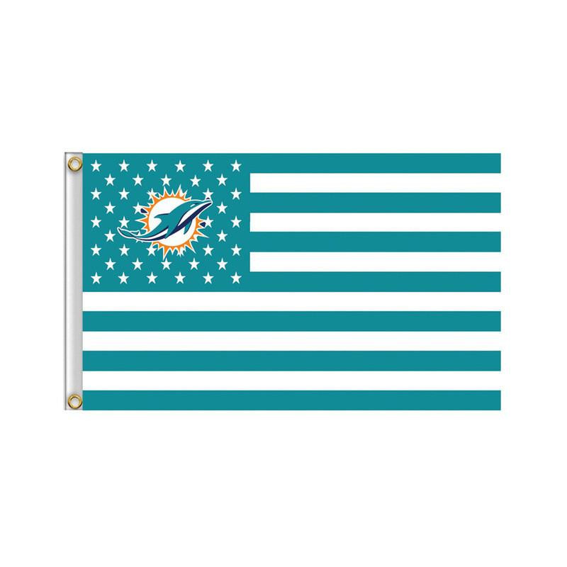 Miami Dolphins Flagga Med Stjärna Och Rand 3x5 Ft Baner 100d Polyester Flygande Flagga Mässing Genomföringar