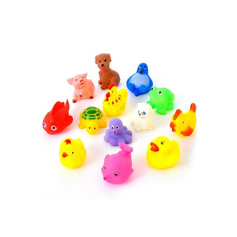 13pcs Uppsättning Söt Mjuk Gummi Anka Flyta Essa Ljud Bebis Tvätta Bad Leksaker Spela Djur Leksaker