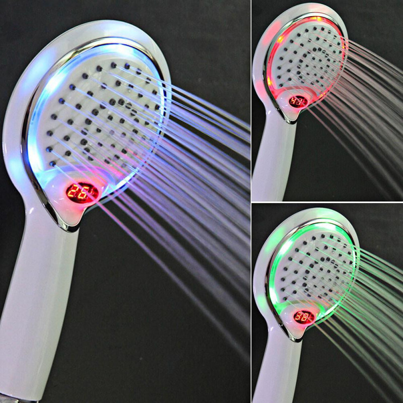 Lcd Hand Dusch Handheld Dusch Huvud Led Dusch Say Med Temperatur Digital Visa 3 Färger Byta Vatten Powered