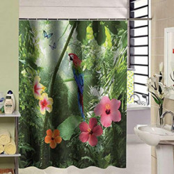180 X 210cm Vattentät Tyg Papegoja Design 3d Dusch Gardin Badrum Natur Bad Gardin