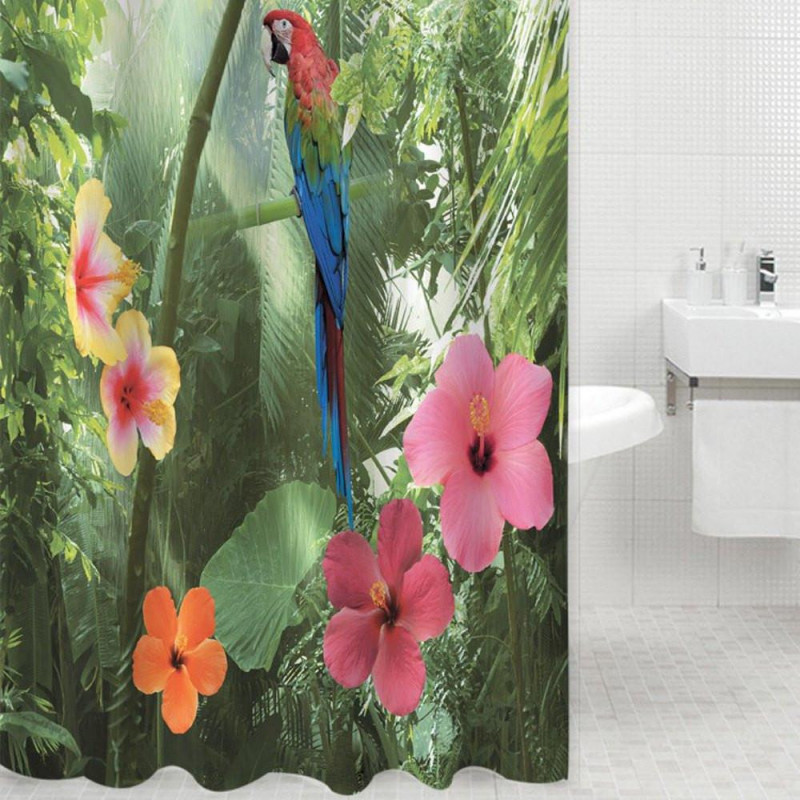 3d Vattentät Polyester Dusch Gardin Papegoja Natur Mönster Med 12 Plast Krokar
