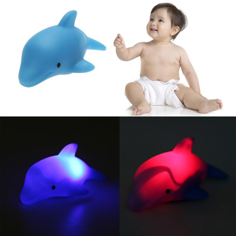 1 St Blå Söt Bebis Barn Härlig Leksak Bad Led Delfin Ljus Lampa Färgrik Blinkande Skiftande Ptsp