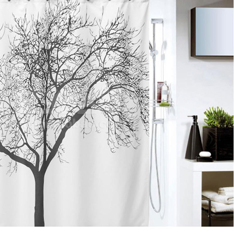 180 X 180cm Elegant Landskap Stor Svart Träd Design Vattentät Badrum Tyg Dusch Gardin