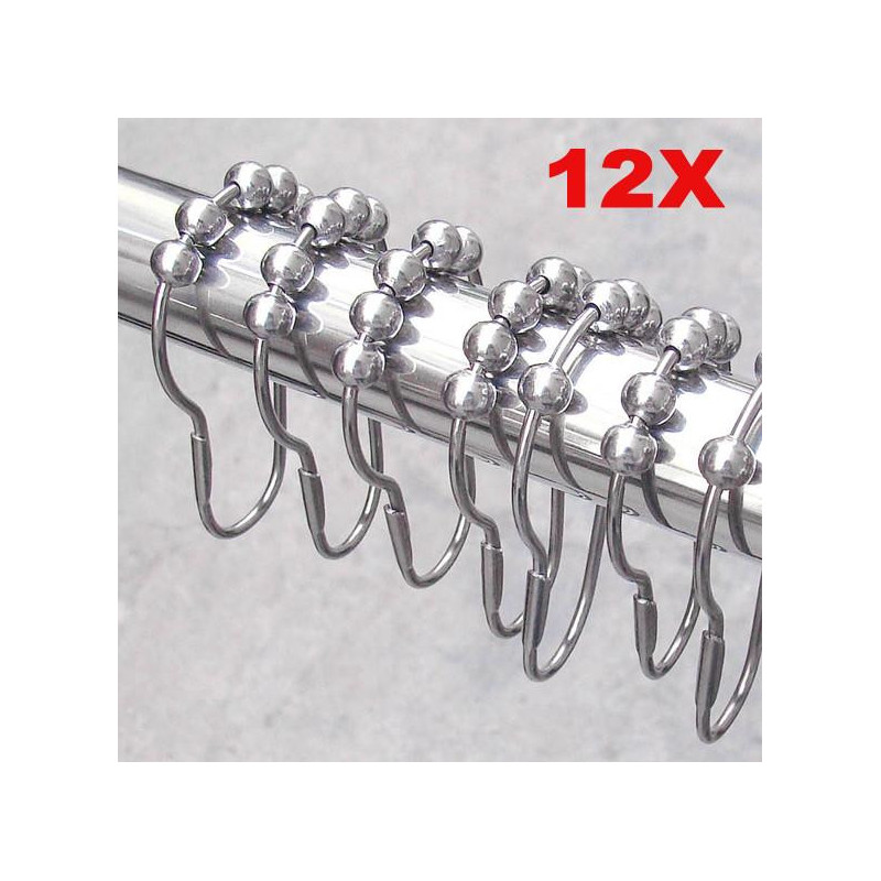 12st Packa Uppsättning Paket Polerad Satin Nickel 5 Vält Boll Dusch Gardin Ringar Krokar Ng4s