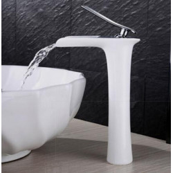 Er Krom Och Vit Färg Vattenfall Kran Lång Badrum Kran Badrum Handfat Mixer Knacka Med Och Kall Sjunka