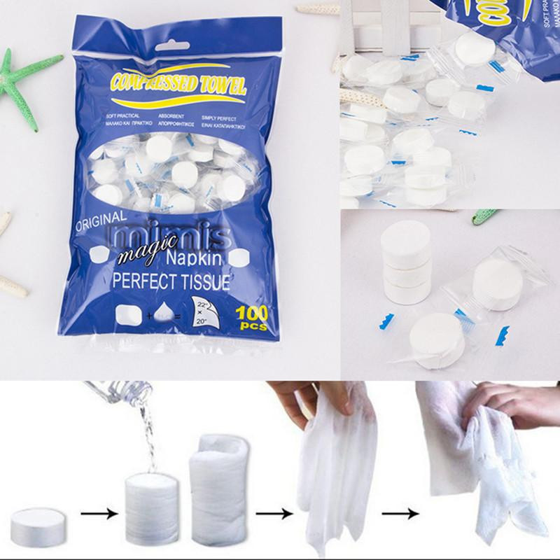 100pcs Disponibel Komimerad Handduk Magi Mini Bärbar Ansikte Vård Bomull Handdukar Bärbar Utomhus